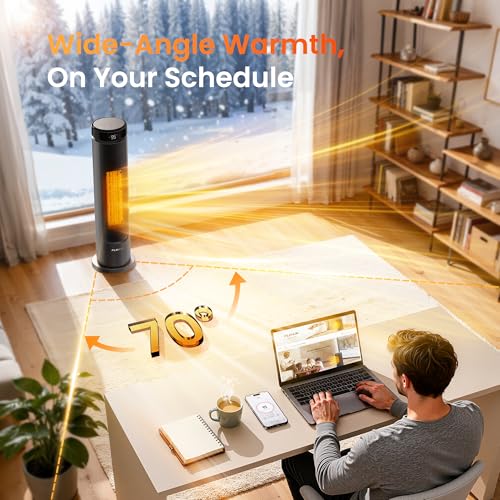 1500W Tower Indoor Space Heater for Home with Programmable Thermostat  12H Timer & Remote Control  Oscillation and ECO Mode  Electric Heaters for Office  Bedroom  Home  Grey 