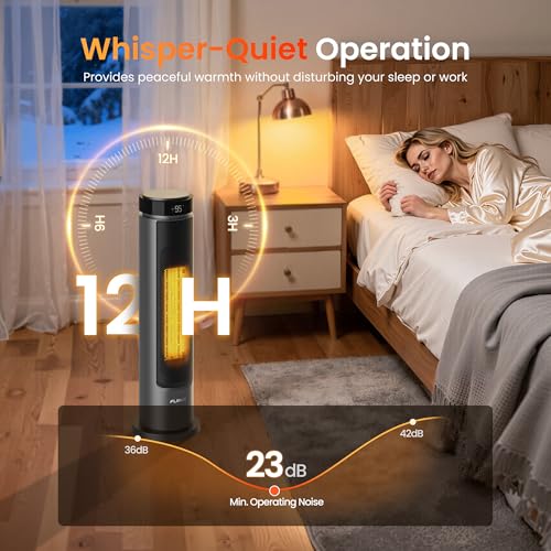 1500W Tower Indoor Space Heater for Home with Programmable Thermostat  12H Timer & Remote Control  Oscillation and ECO Mode  Electric Heaters for Office  Bedroom  Home  Grey 