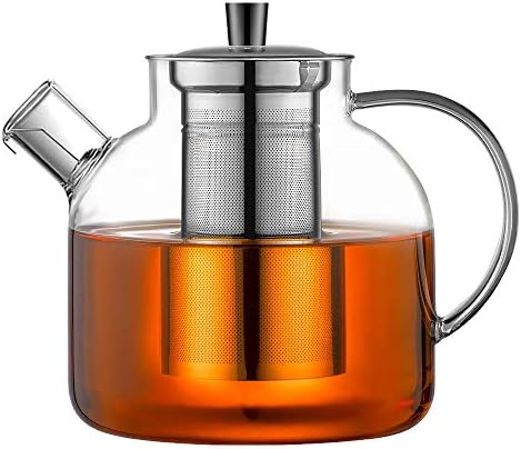 Tetera de vidrio de 1500 ml (50 oz) con infusor extraíble, tetera grande segura para estufa Ehugos, hervidor artesanal para té floreciente y de hojas sueltas para mujeres y adultos con infusor de