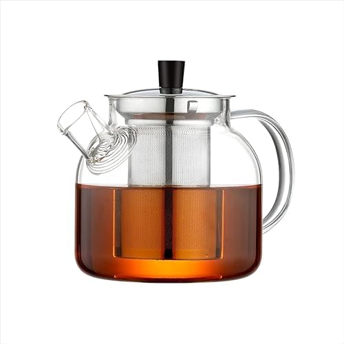 Tetera de vidrio de 1500 ml (50 oz) con infusor extraíble, tetera grande segura para estufa Ehugos, hervidor artesanal para té floreciente y de hojas sueltas para mujeres y adultos con infusor de