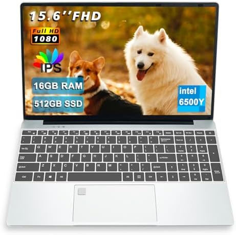 Laptop FHD de 15.6 pulgadas para oficina y estudio, procesador Pentium (hasta 3.4 GHz), 16 GB de RAM 512 GB SSD, portátil con teclado retroiluminado y lector de huellas dactilares, WiFi 5/BT 5.0/USB 3.0/Type-C/HDMI