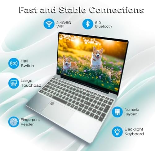 Laptop FHD de 15.6 pulgadas para oficina y estudio, procesador Pentium (hasta 3.4 GHz), 16 GB de RAM 512 GB SSD, portátil con teclado retroiluminado y lector de huellas dactilares, WiFi 5/BT 5.0/USB 3.0/Type-C/HDMI