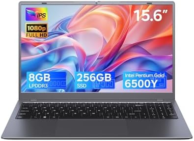 15 6 Inch Laptop with Pentium Gold 6500Y Up to 3 4GHz   8GB RAM 256GB SSD 1080P Full HD  USB C WiFi 5 BT5 0 Gray Computer Laptops for School  Business