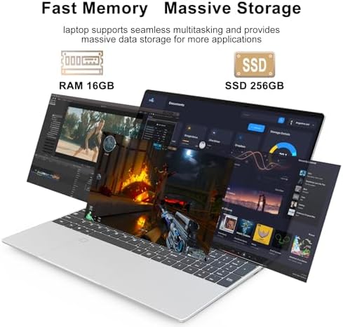 15 6 Inch Laptops Gold 6500Y Processor  Up to 3 4GHz  16GB RAM 256GB SSD 1080P FHD IPS Display Computer with Fingerprint Recognition Type C WiFi5  USB3 0  BT5 2 Webcam  HDMI  for Business and Students