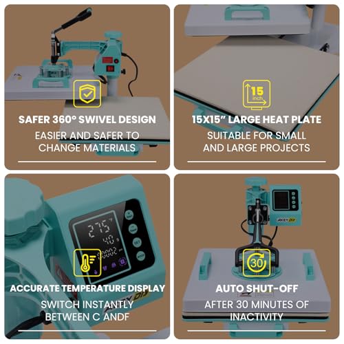 15x15 Heat Press Machine  8in1 Multi Purpose Heat Press with 11 30oz Tumbler/Mug/Hat Press  360  Swing Away/Slide Out Sublimation Tshirt Combo  DIY Heats Transfer Press Vinyl