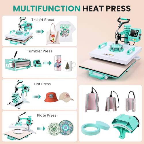 15x15 Heat Press Machine  8in1 Multi Purpose Heat Press with 11 30oz Tumbler/Mug/Hat Press  360  Swing Away/Slide Out Sublimation Tshirt Combo  DIY Heats Transfer Press Vinyl