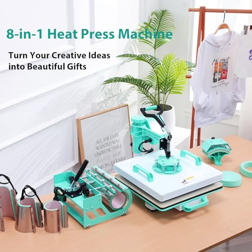 15x15 Heat Press Machine  8in1 Multi Purpose Heat Press with 11 30oz Tumbler/Mug/Hat Press  360  Swing Away/Slide Out Sublimation Tshirt Combo  DIY Heats Transfer Press Vinyl