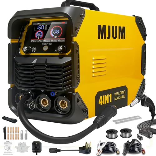 Máquina de soldadura 4 en 1 de 160 A: 110 V/220 V de doble voltaje con núcleo de flujo/MIG/Lift TIG/Stick Welder - Inversor IGBT Control sinérgico LED Digital para principiantes Profesional Hogar