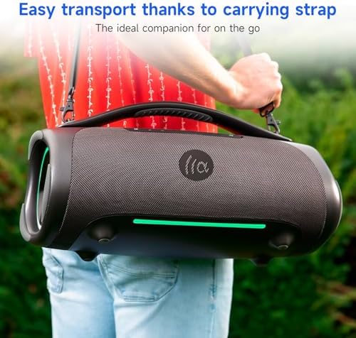 160W Bluetooth Speaker  180W Peak Loud Stereo Sound  12H Playtime  Punchy Bass  IPX7 Waterproof  RGB Lights  BT5 3  for Outdoor Party Camping Beach