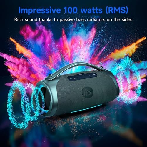 160W Bluetooth Speaker  180W Peak Loud Stereo Sound  12H Playtime  Punchy Bass  IPX7 Waterproof  RGB Lights  BT5 3  for Outdoor Party Camping Beach