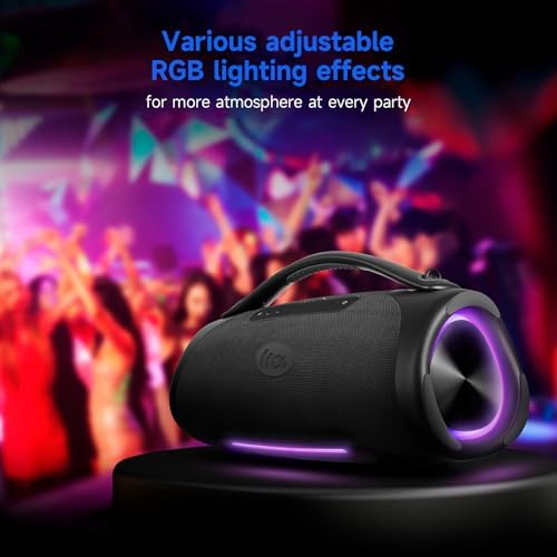 160W Bluetooth Speaker  180W Peak Loud Stereo Sound  12H Playtime  Punchy Bass  IPX7 Waterproof  RGB Lights  BT5 3  for Outdoor Party Camping Beach