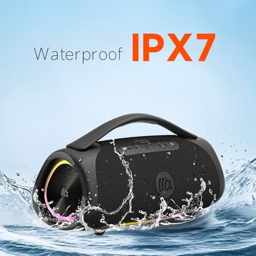 160W Bluetooth Speaker  180W Peak Loud Stereo Sound  12H Playtime  Punchy Bass  IPX7 Waterproof  RGB Lights  BT5 3  for Outdoor Party Camping Beach