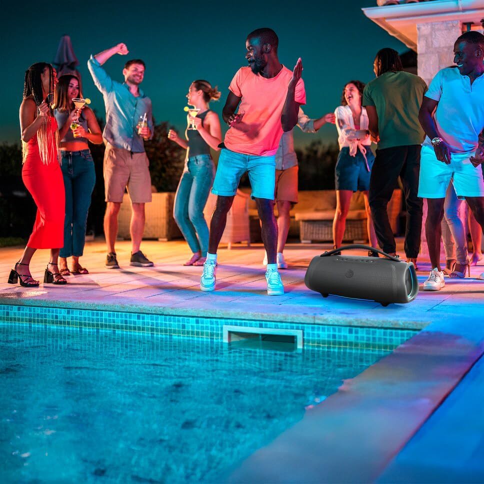 160W Bluetooth Speaker  180W Peak Loud Stereo Sound  12H Playtime  Punchy Bass  IPX7 Waterproof  RGB Lights  BT5 3  for Outdoor Party Camping Beach