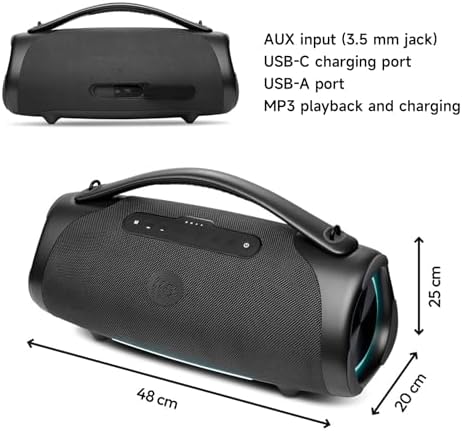 160W Bluetooth Speaker  180W Peak Loud Stereo Sound  12H Playtime  Punchy Bass  IPX7 Waterproof  RGB Lights  BT5 3  for Outdoor Party Camping Beach