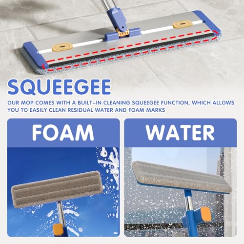 16 5 Microfiber Self Wringing Flat mop Wet Dry mops for Cleaning Floors with 55 Long Handle for Wall Cleaner with Squeegee  New Mop & 5 Microfiber mop Pads & Folding Bucket