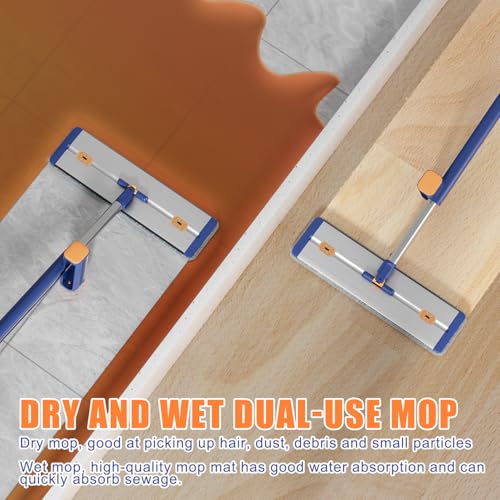 16 5 Microfiber Self Wringing Flat mop Wet Dry mops for Cleaning Floors with 55 Long Handle for Wall Cleaner with Squeegee  New Mop & 5 Microfiber mop Pads & Folding Bucket
