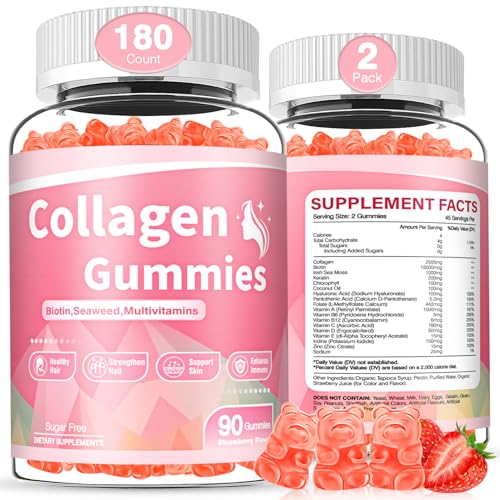 Gomitas de colágeno tipo I II III V X con biotina vitaminas C A B D E queratina ácido hialurónico para cabello, piel, uñas, digestión inmune articular, para mujeres y hombres, sin azúcar