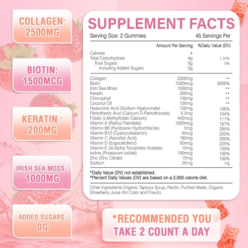 Gomitas de colágeno tipo I II III V X con biotina vitaminas C A B D E queratina ácido hialurónico para cabello, piel, uñas, digestión inmune articular, para mujeres y hombres, sin azúcar