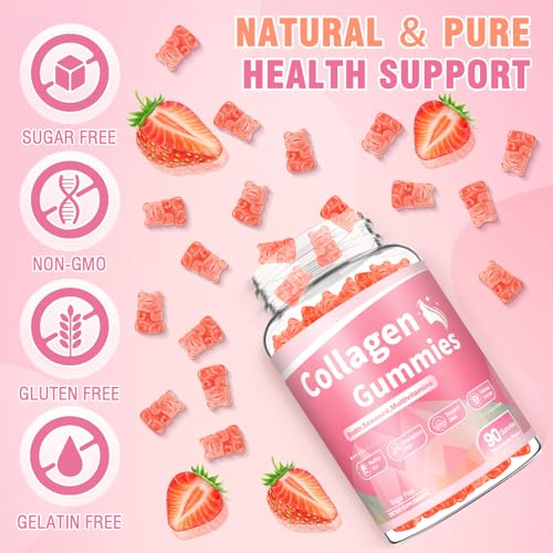 Gomitas de colágeno tipo I II III V X con biotina vitaminas C A B D E queratina ácido hialurónico para cabello, piel, uñas, digestión inmune articular, para mujeres y hombres, sin azúcar