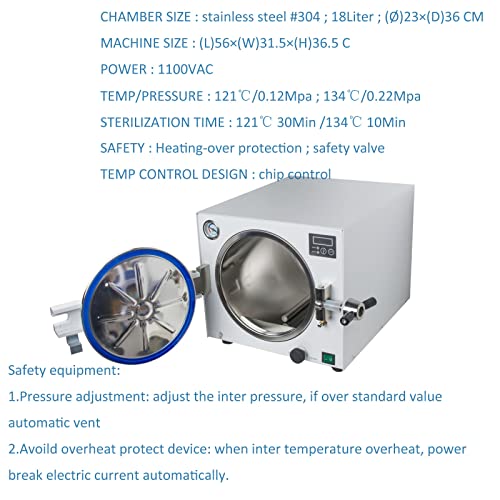 18L 900W Stainless Steel #304 Autoclave Steam Sterilizer Lab Equipment High Temperature Steam Equipment 110V