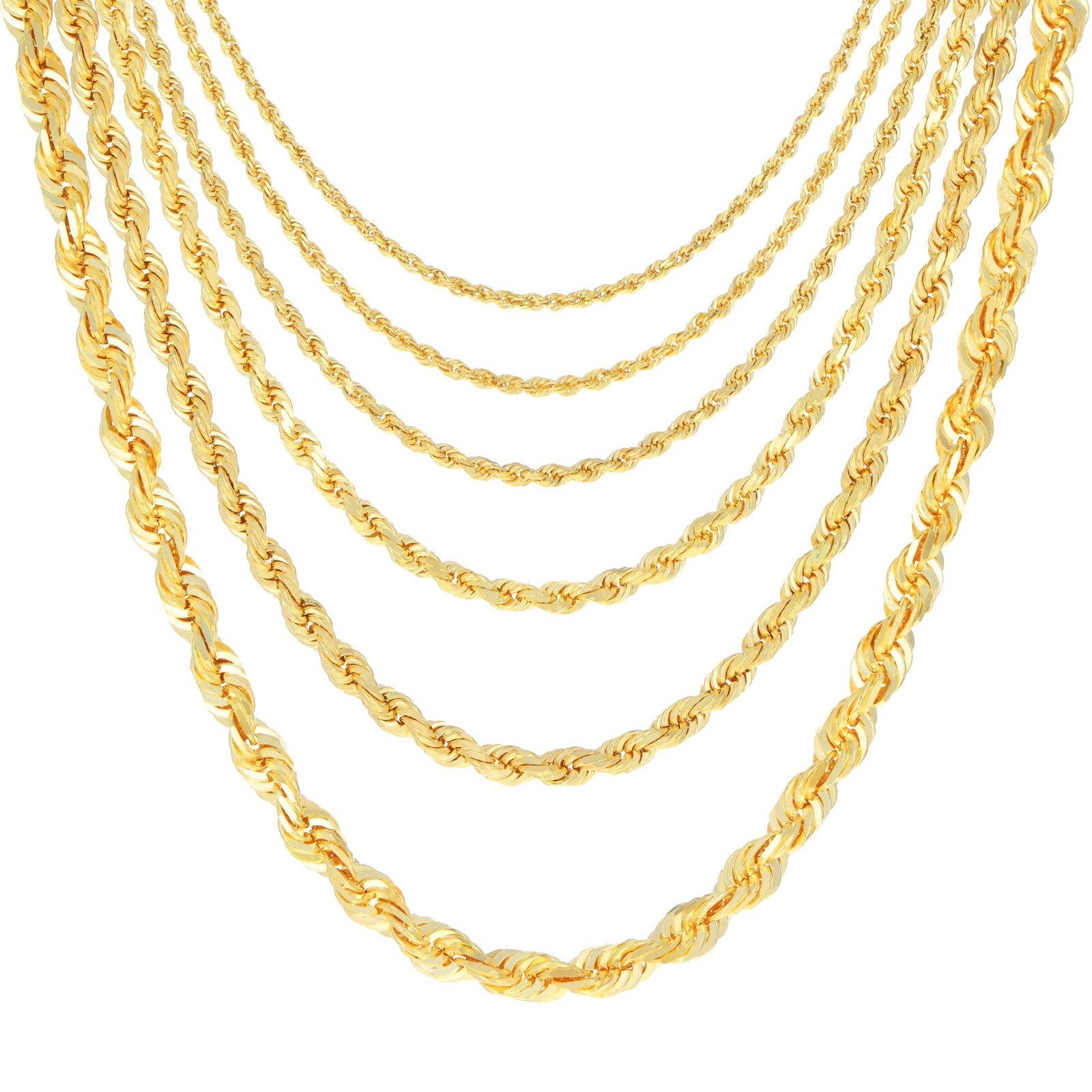 Cadena de oro amarillo de 18k con corte de diamante, de 2 mm a 5 mm, para hombre y mujer, de 16" a 28".