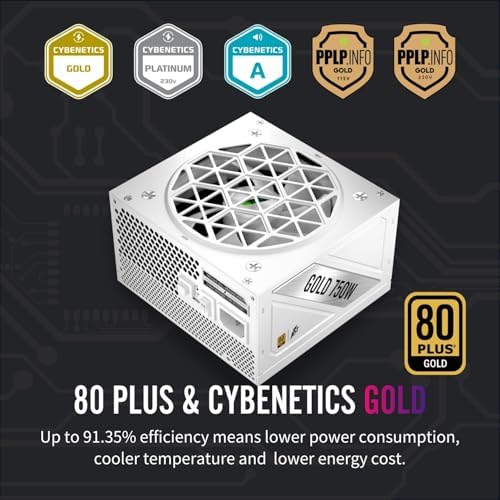 1STPLAYER NDGP 750W 80 Plus Gold Certified Full Modular Power Supply ATX 3 1 & PCIe 5 1  Japanese Electrolytic 105 C Capacitors 0 RPM Mode with 120mm FDB Fan  10 Year Warranty  White