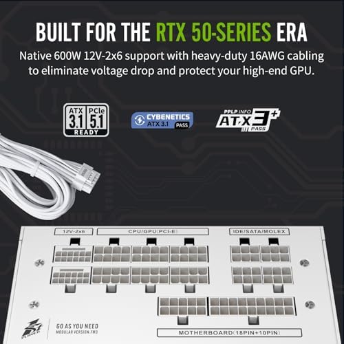 1STPLAYER NDGP 750W 80 Plus Gold Certified Full Modular Power Supply ATX 3 1 & PCIe 5 1  Japanese Electrolytic 105 C Capacitors 0 RPM Mode with 120mm FDB Fan  10 Year Warranty  White