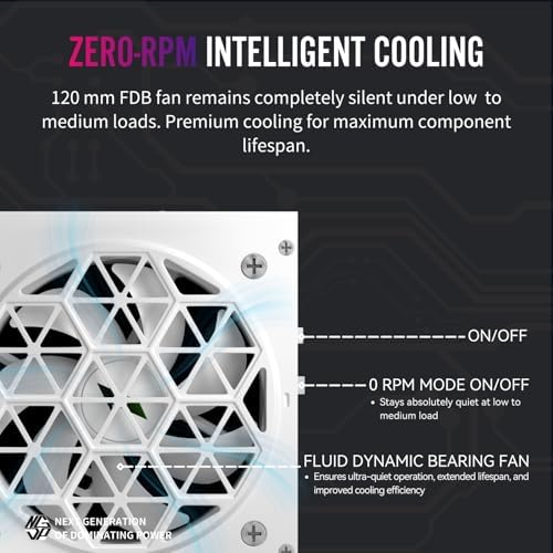 1STPLAYER NDGP 750W 80 Plus Gold Certified Full Modular Power Supply ATX 3 1 & PCIe 5 1  Japanese Electrolytic 105 C Capacitors 0 RPM Mode with 120mm FDB Fan  10 Year Warranty  White