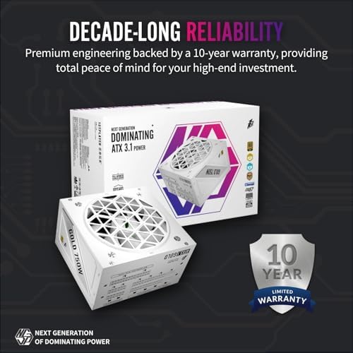 1STPLAYER NDGP 750W 80 Plus Gold Certified Full Modular Power Supply ATX 3 1 & PCIe 5 1  Japanese Electrolytic 105 C Capacitors 0 RPM Mode with 120mm FDB Fan  10 Year Warranty  White