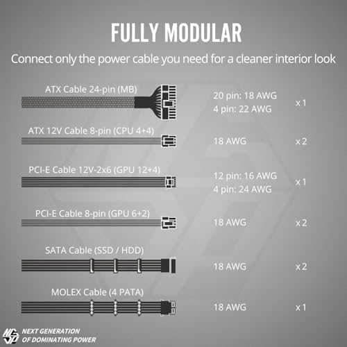 1STPLAYER NGDP 850W Fully Modular PSU  80 Plus Gold/Cybenetics Platinum/PPLP Gold  ATX 3 1 / PCI E 5 1  Low Noise FDB Fan  Zero RPM  Japanese Electrolyte Capacitor