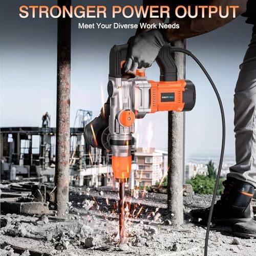 1 1/4 Inch SDS Plus 13 Amp Heavy Duty Rotary Hammer Drill with Safety Clutch 3 Functions  Vibration Control  for Floor Tile Removal  Concrete Breaker  Including Grease  Chisels & Drill Bits