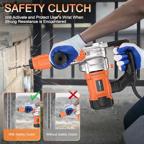 1 1/4 Inch SDS Plus 13 Amp Heavy Duty Rotary Hammer Drill with Safety Clutch 3 Functions  Vibration Control  for Floor Tile Removal  Concrete Breaker  Including Grease  Chisels & Drill Bits