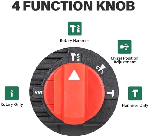 1 SDS Plus Lightweight Rotary Hammer Drill  9 Amp 4 Functions Corded Variable Speed Rotomartillo with Safety Clutch for Concrete  Includes 3 Drill Bits 2 Chisels Carrying Case