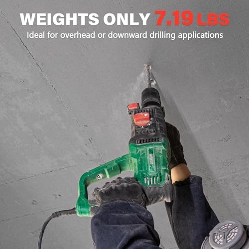 1 SDS Plus Lightweight Rotary Hammer Drill  9 Amp 4 Functions Corded Variable Speed Rotomartillo with Safety Clutch for Concrete  Includes 3 Drill Bits 2 Chisels Carrying Case