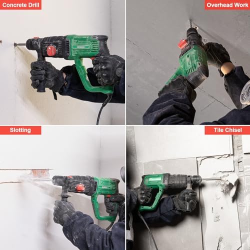 1 SDS Plus Lightweight Rotary Hammer Drill  9 Amp 4 Functions Corded Variable Speed Rotomartillo with Safety Clutch for Concrete  Includes 3 Drill Bits 2 Chisels Carrying Case