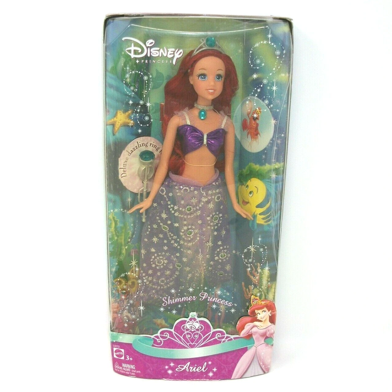 2007 Disney Mattel Shimmer Princess Ariel Mermaid Doll with Ring Tiara NRFB