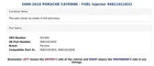 2008 2018 PORSCHE CAYENNE   FUEL Injector 94811012832