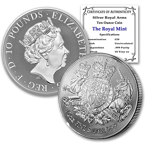 2022-10 oz Silver British Royal Arms Coin Brilliant Uncirculated with Certificate of Authenticity £10 Seller BU