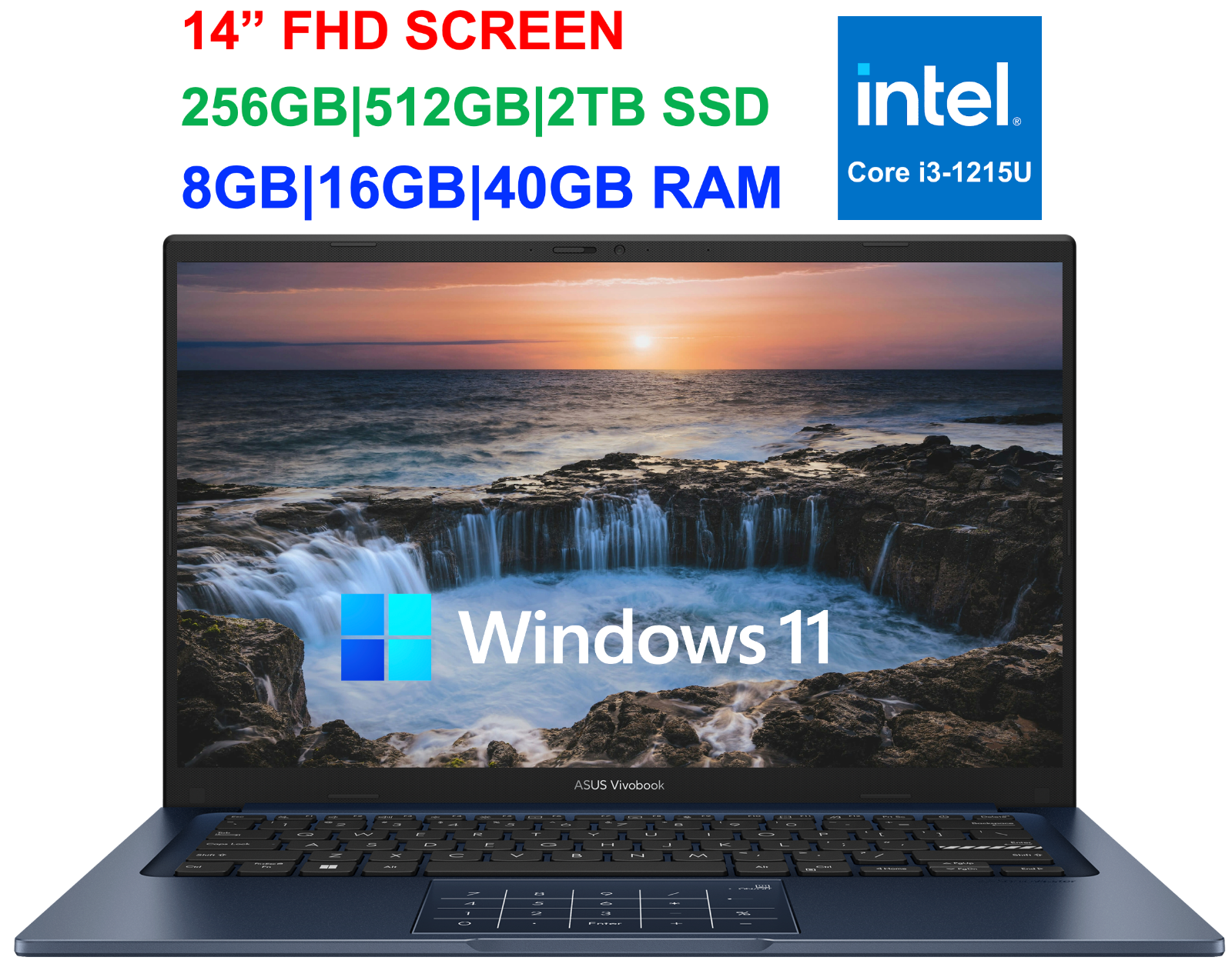 2024 ASUS Vivobook 14" FHD Laptop  6 Core Intel i3 1215U  Upto 40GB RAM& 2TB SSD