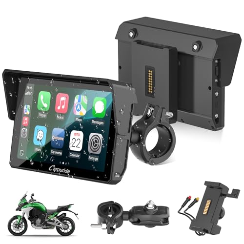 2025 Carpuride W502S Motorcycle GPS Wireless Carplay/Android Auto  5 Waterproof Motorbike Touch Screen  with BM05 Mount  Bluetooth Trans  Wired Controller  Navigation