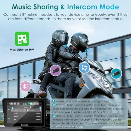 2025 Carpuride W502S Motorcycle GPS Wireless Carplay/Android Auto  5 Waterproof Motorbike Touch Screen  with BM05 Mount  Bluetooth Trans  Wired Controller  Navigation