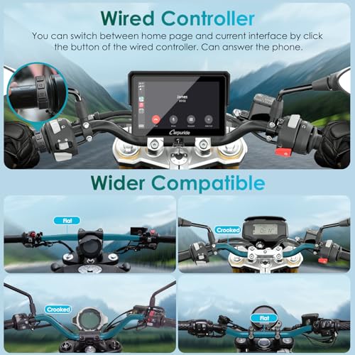 2025 Carpuride W502S Motorcycle GPS Wireless Carplay/Android Auto  5 Waterproof Motorbike Touch Screen  with BM05 Mount  Bluetooth Trans  Wired Controller  Navigation