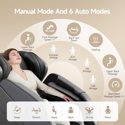 Silla de masaje reclinable 2025, espalda baja con calefacción de pantorrilla, masaje de bolsa de aire de cuerpo completo, gravedad cero de un toque, rodillo de pie y Bluetooth, aplicación en