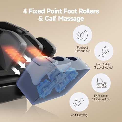 Silla de masaje reclinable 2025, espalda baja con calefacción de pantorrilla, masaje de bolsa de aire de cuerpo completo, gravedad cero de un toque, rodillo de pie y Bluetooth, aplicación en