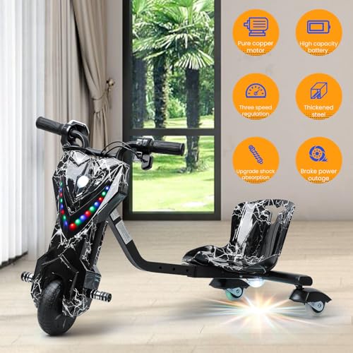 Triciclo eléctrico de deriva 2025, triciclo de asiento ajustable con capacidad de deriva de 360°, triciclo motorizado de alta velocidad para niños a partir de 8 años, triciclo de deriva