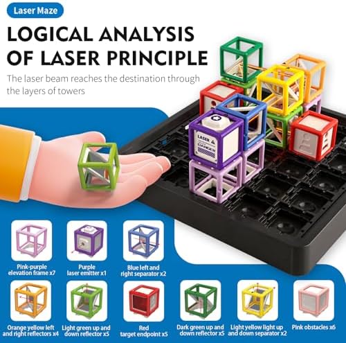 2025 New Laser Maze Reasoning Game  STEM Toys for Ages 8 13 with 60  Challenges Puzzle Game  Board Games for 8 13 Years Old Children Gift  Learning Education Toys for Space & Logic   37 Pcs