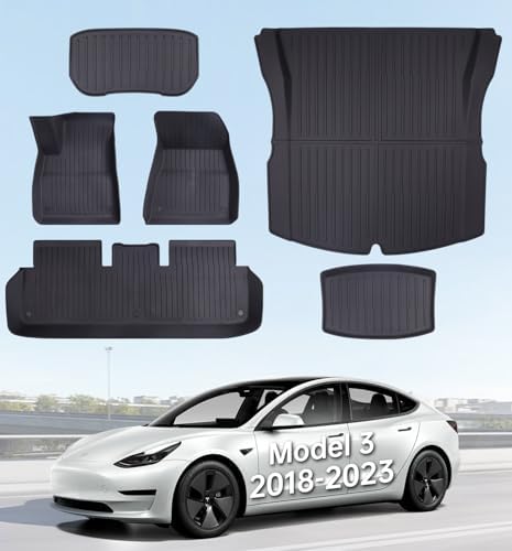 2025 New Version Floor Mats for Model 3 Highland   Full Set All Weather TPE Front  Rear  Cargo & Sub Trunk Mats  6 Piece Custom Fit