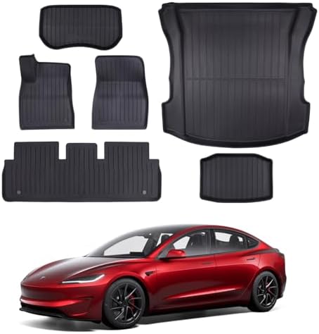 2025 New Version Floor Mats for Model 3 Highland   Full Set All Weather TPE Front  Rear  Cargo & Sub Trunk Mats  6 Piece Custom Fit