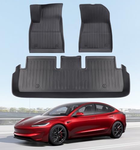2025 New Version Floor Mats for Model 3 Highland   Full Set All Weather TPE Front  Rear  Cargo & Sub Trunk Mats  6 Piece Custom Fit