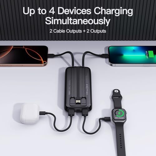 2026 2 Pack 12800mAh Portable Charger with Built in Cables  Travel Essential Battery Pack  4 Outputs 2 Inputs Slim Power Bank with Cord Wires for iPhone 17/16/15/14  Samsung Galaxy S23/22  Pixel etc